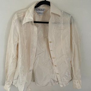 Carlisle Silk Button Up Shirt Shiny White / Cream Silk Size 6